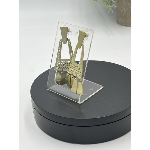 Kendra Scott Kase Gold Plated Geometric Filigree Pattern Fringe Dangle Earrings - Picture 9 of 14